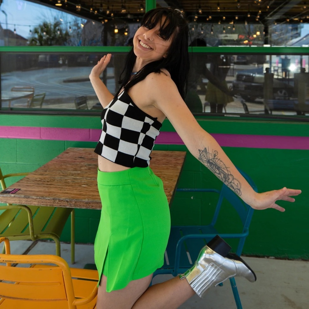 Bright Green Women’s Mini Skirt - Vibrant Lime Split Front